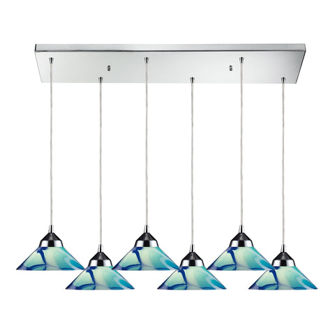 Refraction 6- Light Polished Chrome Glass Vintage Fixture Ceiling Mini Pendant