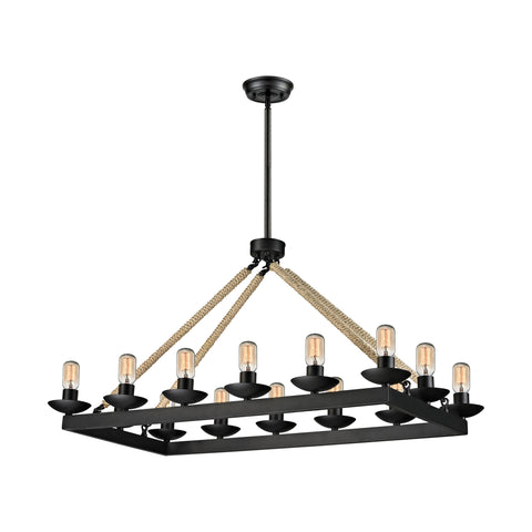 Pearce 14-Light Matte Black Light Vintage Fixture Ceiling Chandelier