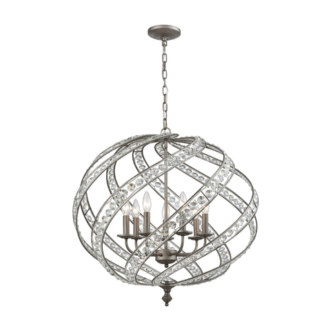 Renaissance 7 Weathered Zinc Light Glass Vintage Fixture Ceiling Pendant