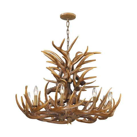 Elk 9-Light Wood Brown Light Vintage Fixture Ceiling Chandelier