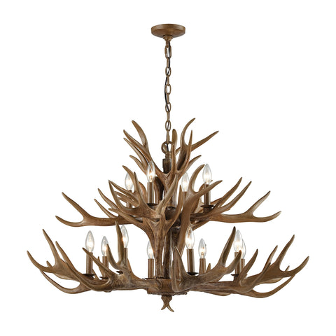 Elk 12-Light Wood Brown Light Vintage Fixture Ceiling Chandelier