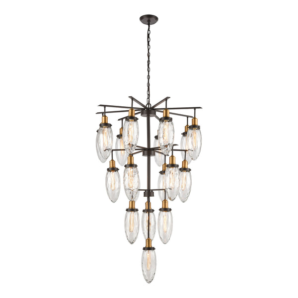 Shinzu 18-Light Oil Rubbed Bronze with Clear Water Glass Light Chandelier