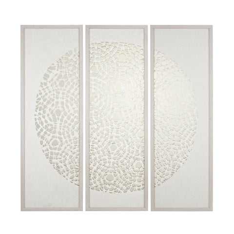 Natural Fiber Triptych Wood Tone Silver Prints Canvas Painting Abstract Wall Art