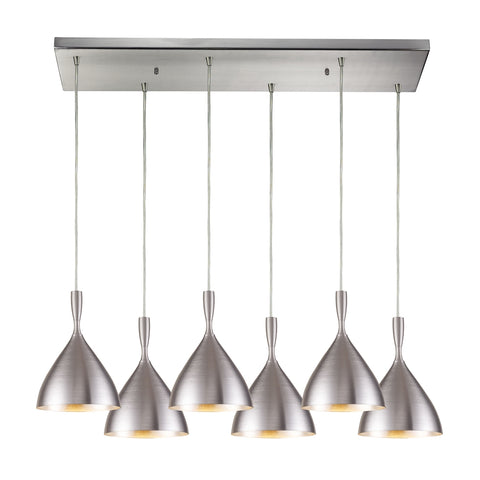 Spun Aluminum 6- Light Satin Nickel Glass Vintage Fixture Ceiling Mini Pendant