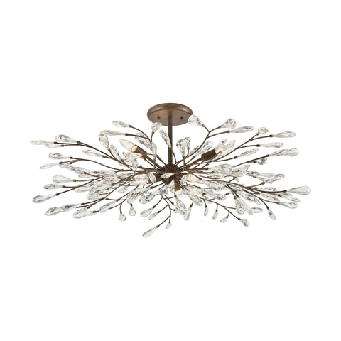 Crislett 6-Light Sunglow Bronze with Clear Crystal Light Semi Flush Mount