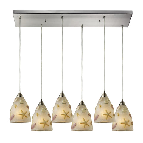 Seashore 6- Light Satin Nickel Light Glass Vintage Fixture Ceiling Mini Pendant