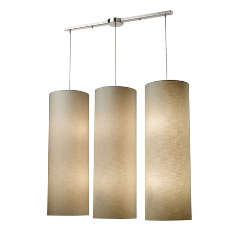 Fabric Cylinder 12-Light Linear Satin Nickel Glass Vintage Fixture Mini Pendant