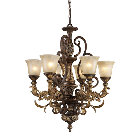 Regency 6-Light Burnt Bronze Light Vintage Fixture Ceiling Chandelier