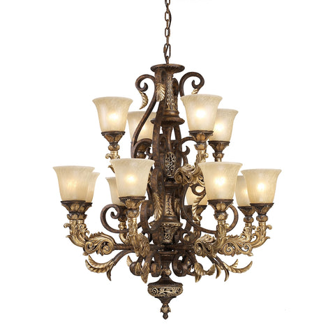 Regency 12-Light Burnt Bronze Light Vintage Fixture Ceiling Chandelier