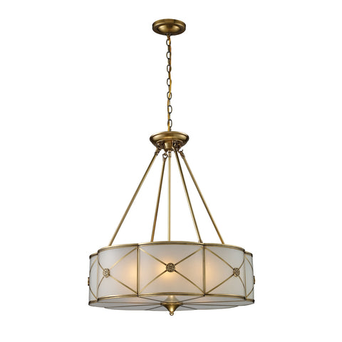 Preston 6-Light Solid Brushed Brass Light Glass Vintage Fixture Ceiling Pendant