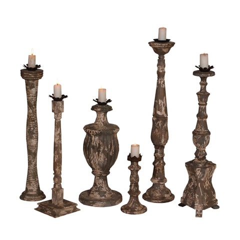 Set Of Six Carved Sticks Potting Shed Gris Bath Body Candlestick Candle Holder