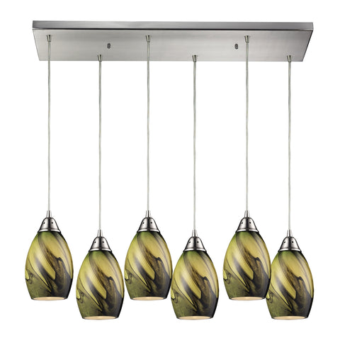 Formations 6- Light Satin Nickel Glass Vintage Fixture Ceiling Mini Pendant