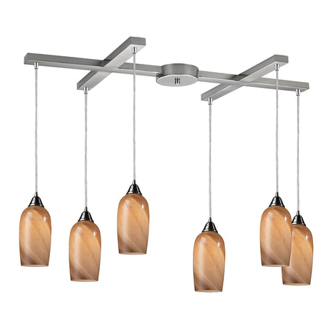 Sandstone 6-Light "H" Satin Nickel Light Glass Vintage Fixture Ceiling Pendant