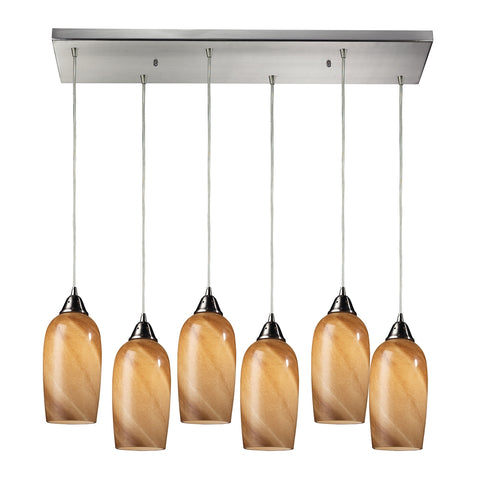 Sandstone 6- Light Satin Nickel Light Glass Vintage Fixture Ceiling Mini Pendant