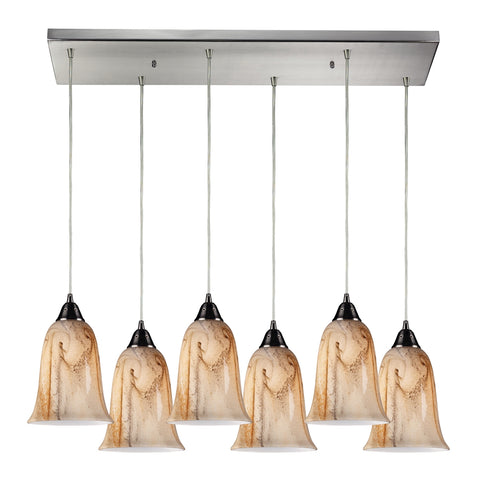 Granite 6- Light Satin Nickel Light Glass Vintage Fixture Ceiling Mini Pendant