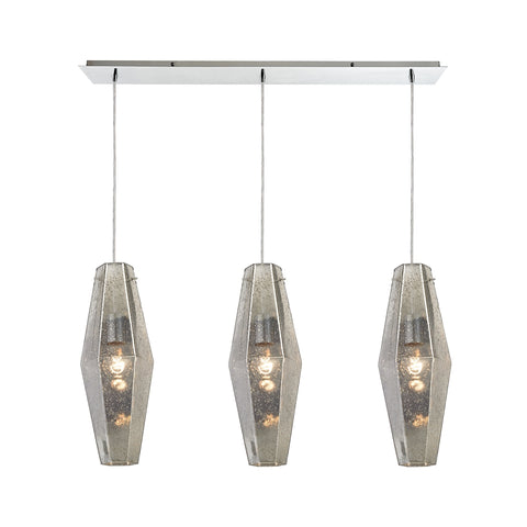 Pelham 3 Light Polished Chrome Light Glass Vintage Fixture Ceiling Pendant