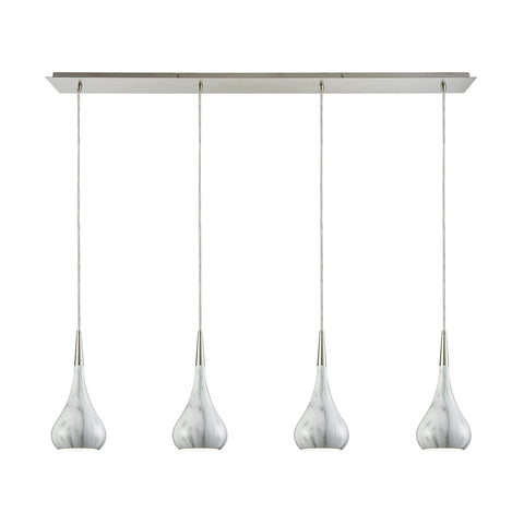 Lindsey 4 Light Linear Pan Satin Nickel with Marble Print Shade Glass Pendant