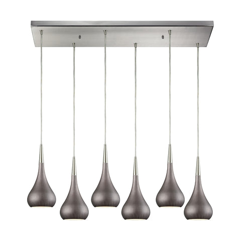 Lindsey 6 Light Rectangle Satin Nickel with Weathered Zinc Shade Glass Pendant