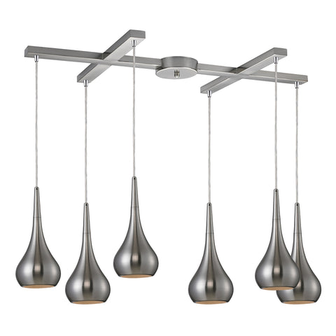 Lindsey 6- Light Satin Nickel Light Glass Vintage Fixture Ceiling Pendant