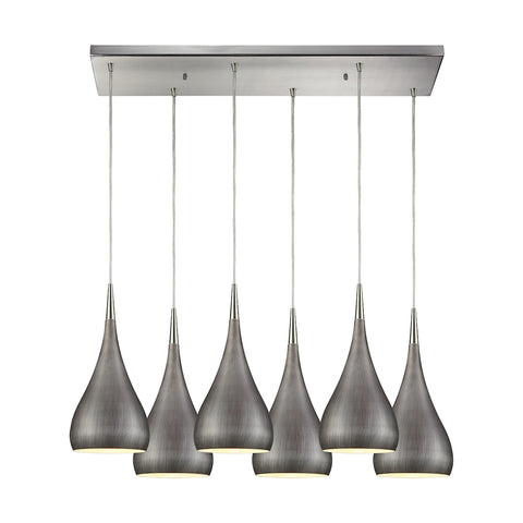 Lindsey 6 Light Rectangle Satin Nickel with Weathered Zinc Shade Glass Pendant