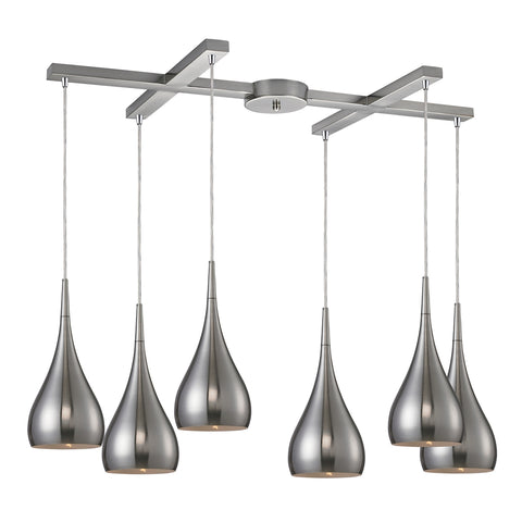 Lindsey 6- Light Satin Nickel Light Glass Vintage Fixture Ceiling Pendant