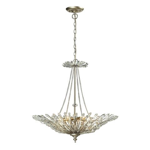 Viva Collection 6 light Aged Silver Light Glass Vintage Fixture Ceiling Pendant