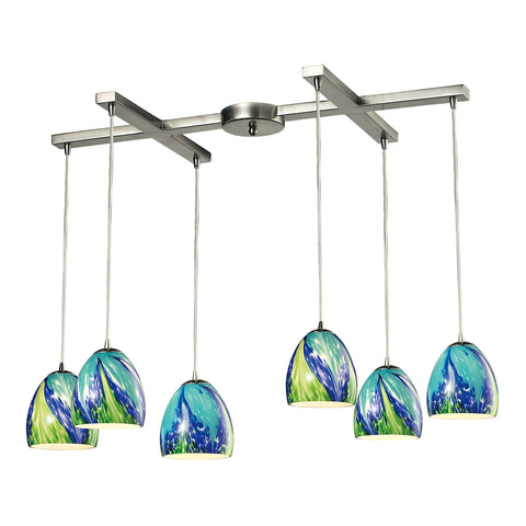 Colorwave Collection 6 light Satin Nickel Glass Vintage Fixture Ceiling Pendant