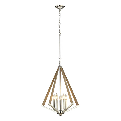 Madera Collection 5 light Polished Nickel Glass Vintage Fixture Ceiling Pendant