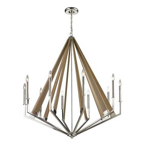 Madera 10-Light Polished Nickel Light Vintage Fixture Ceiling Chandelier