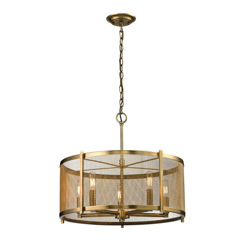 Rialto 5 Light Aged Brass Light Glass Vintage Fixture Ceiling Pendant