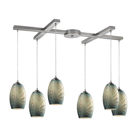 Tidewaters 6 Li Light Glass Satin Nickel Vintage Fixture Ceiling Pendant