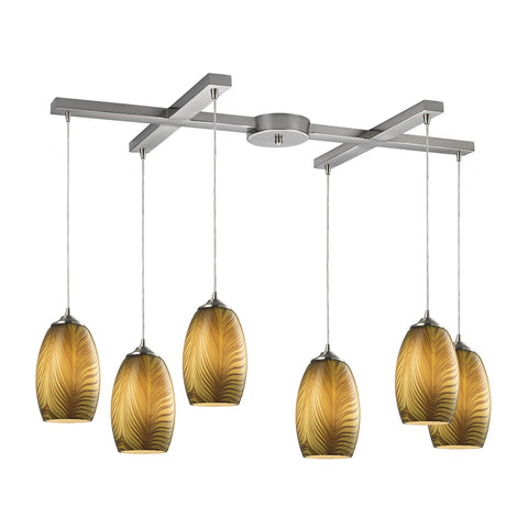 Tidewaters 6 Li Light Glass Satin Nickel Vintage Fixture Ceiling Pendant