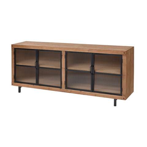 Institution Media Unit In Natural Wood Tone Black Entertainment Cabinet Credenza