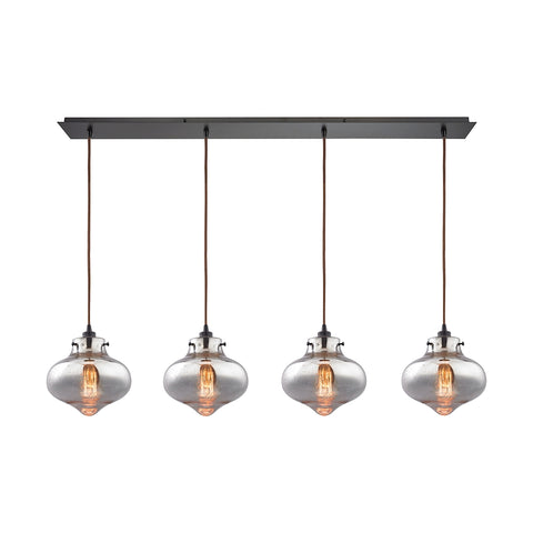 Kelsey 4 Light Oil Rubbed Bronze and Mercury Glass Vintage Fixture Pendant