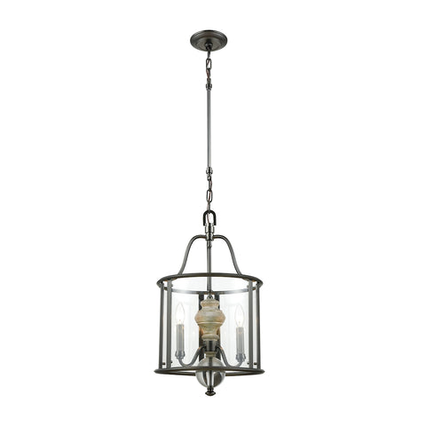 Neo Classica 3-Light Aged Black Nickel Weathered Birch Crystal Light Chandelier