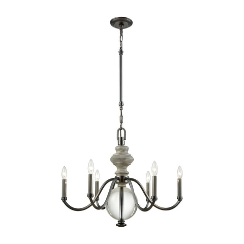 Neo Classica 6-Light Aged Black Nickel Weathered Birch Crystal Light Chandelier