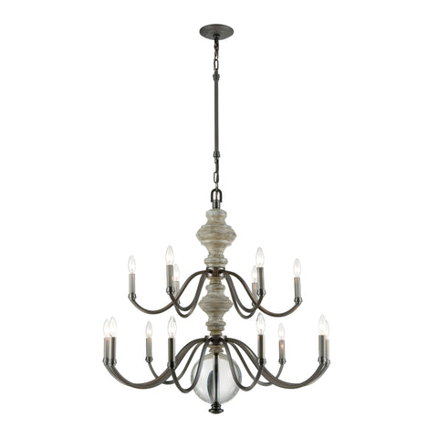 Neo Classica 15-Light Aged Black/Satin Nickel Light Vintage Fixture Chandelier