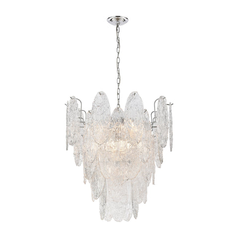 Frozen Cascade 9-Light Polished Chrome with Clear Textured Light Chandelier