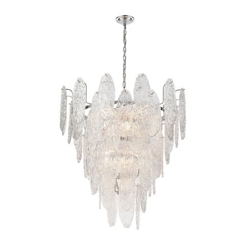 Frozen Cascade 13-Light Polished Chrome Clear Textured Glass Light Chandelier