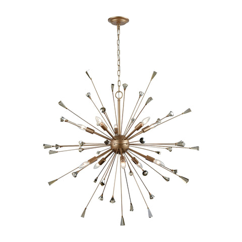 Sprigny 10-Light Matte Gold with Amber Teak Crystal Light Vintage Chandelier