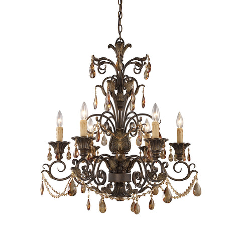 Rochelle 6-Light with Amber Crystal Light Vintage Fixture Ceiling Chandelier