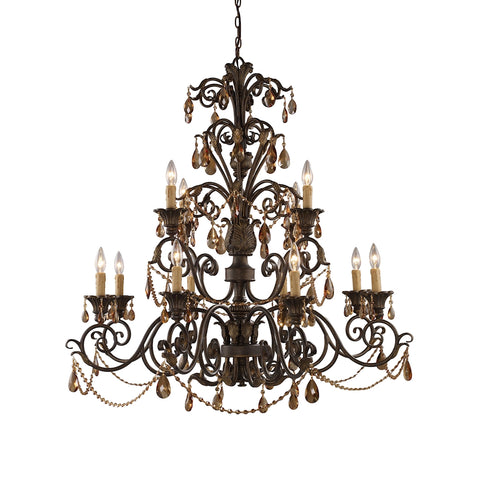 Rochelle 12-Light with Amber Crystal Light Vintage Fixture Ceiling Chandelier