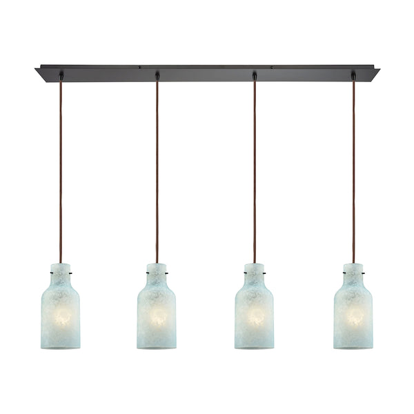 Weatherly 4 Light Linear Pan Oil Rubbed Bronze with Chalky Seafoam Glass Pendant