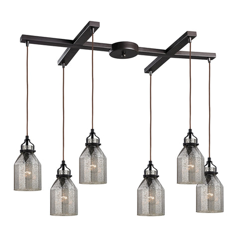 Danica 6 Light Oil Rubbed Bronze and Mercury Glass Vintage Fixture Pendant