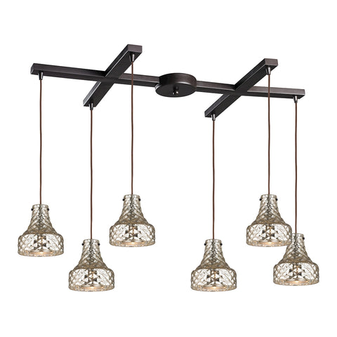 Danica 6 Light Oil Rubbed Bronze and Mercury Glass Vintage Fixture Pendant