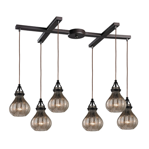 Danica 6 Light Oil Rubbed Bronze and Mercury Glass Vintage Fixture Pendant