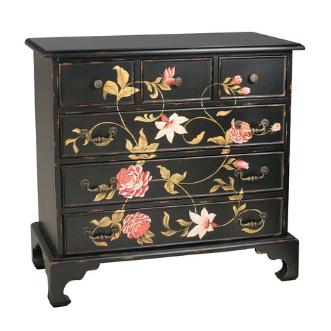 In Bloom Black Cream Green Vintage Tall Chest Dresser Drawer