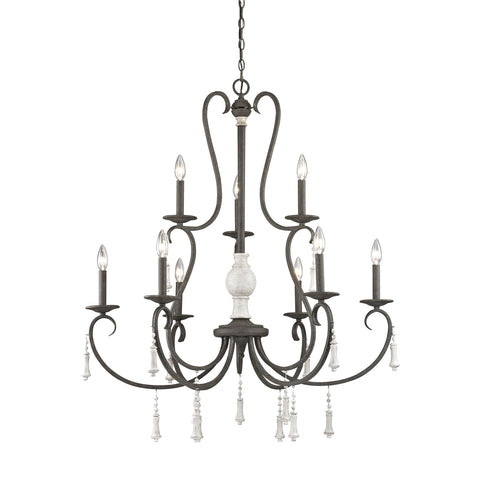 Porto Cristo 9-Light Palermo Rust with Birch Accents Light Vintage Chandelier