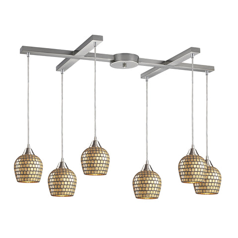 Fusion 6-Light Gold Leaf i Satin Nickel Glass Vintage Fixture Ceiling Pendant