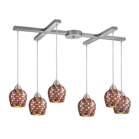 Fusion 6-Light Multi Satin Nickel Light Glass Vintage Fixture Ceiling Pendant